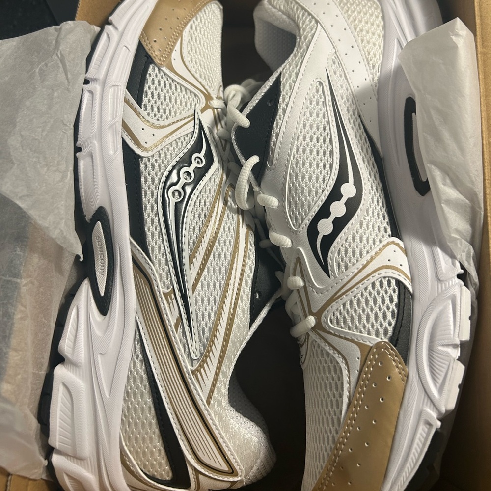 Saucony White and Tan Athletic Sneakers